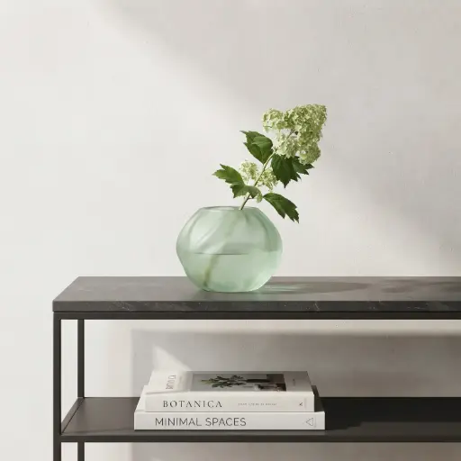 [MH26-V54] 360 HOME MY HOME DECORATIVE GLASS VASE Frosted Wavy Round wide opening 15*16.5cm green matte