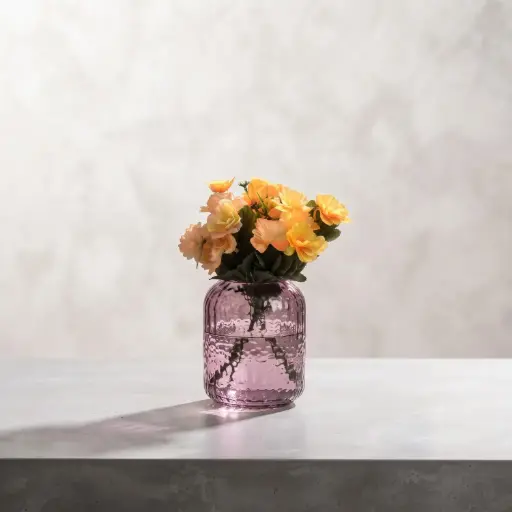 [MH26-V67] 360 HOME MY HOME DECORATIVE GLASS VASE Hammered Textured Cylinder softly curved edges 20*5*17cm purple