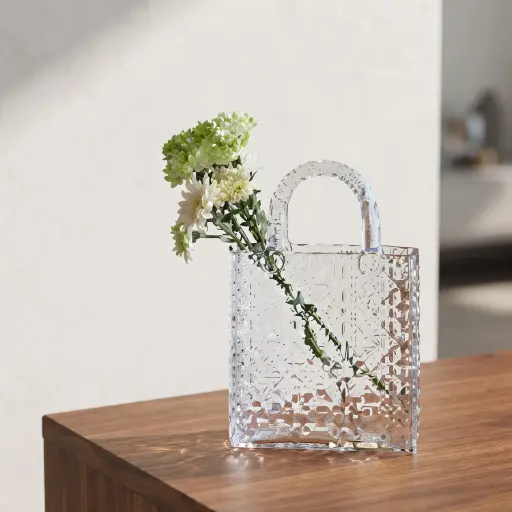 [MH26-V85] 360 HOME MY HOME DECORATIVE GLASS VASE Textured  Watering Can rounded handle narrow spout 21*29cm transparent