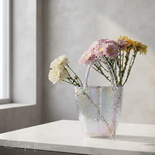 [MH26-V86] 360 HOME MY HOME DECORATIVE GLASS VASE textured pitcher curved handle 20*29cm transparent