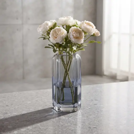 [MH26-V89] 360 HOME MY HOME DECORATIVE GLASS VASE tall ribbed cylinder thick glass rounded edges 14*28cm grey