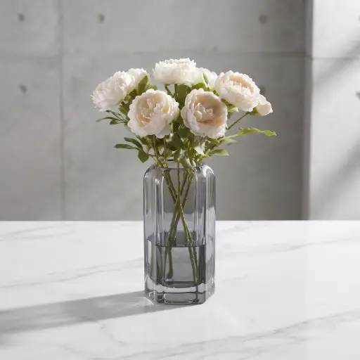 [MH26-V90] 360 HOME MY HOME DECORATIVE GLASS VASE tall ribbed cylinder thick glass rounded edges 14*20cm grey