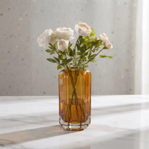 [MH26-V91] 360 HOME MY HOME DECORATIVE GLASS VASE tall ribbed cylinder thick glass rounded edges 14*28cm amber