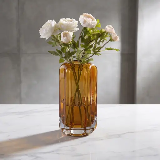 [MH26-V92] 360 HOME MY HOME DECORATIVE GLASS VASE tall ribbed cylinder thick glass rounded edges 14*20cm amber