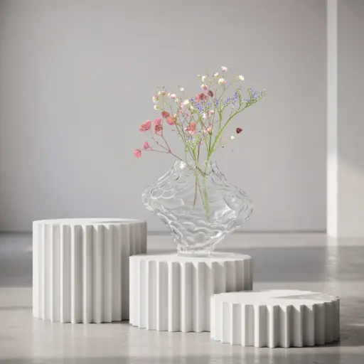 [MH26-V98] 360 HOME MY HOME DECORATIVE GLASS VASE irregular bulbous wavy organic sculptural short narrow neck 27*29cm transparent