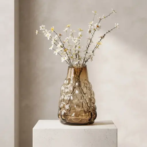 [MH26-V106] 360 HOME MY HOME DECORATIVE GLASS VASE TEXTURED AMBER BUBBLE SHORT NARROW NECK 23*30cm