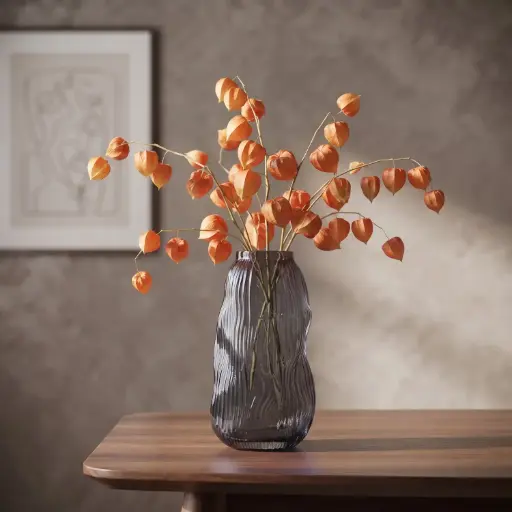 [MH26-V109] 360 HOME MY HOME DECORATIVE GLASS VASE RIBBEDD WAVY CURVED BULBOUS BODY  13.5*23.5cm grey