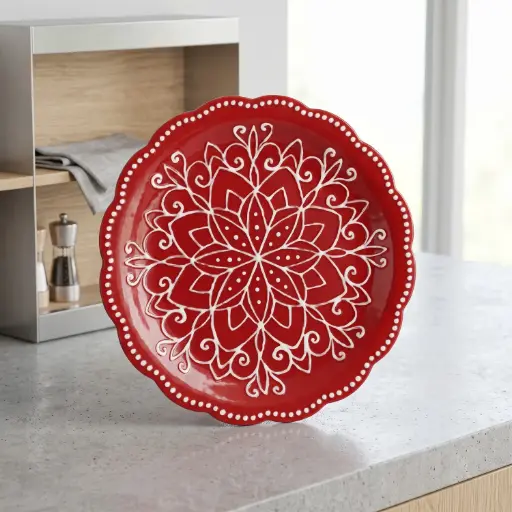 [CH26-CER1] 360 HOME Individually packaged in a color box Red Snowflake round disc 25.5*25.5*3.0 mm
