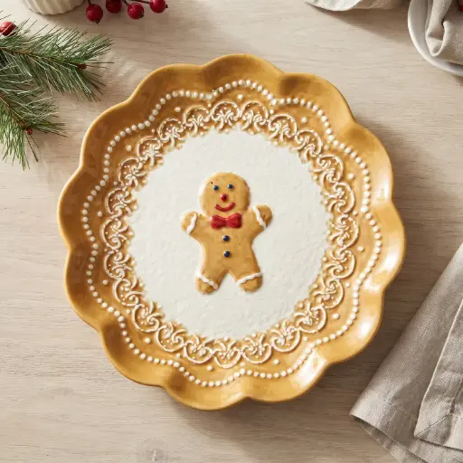 [CH26-CER8] 360 HOME Individually packaged in a color box; two designs mixed together.Gingerbread Man Plate 28.5*28.5*2.5 cm BISCUIT COLOR
