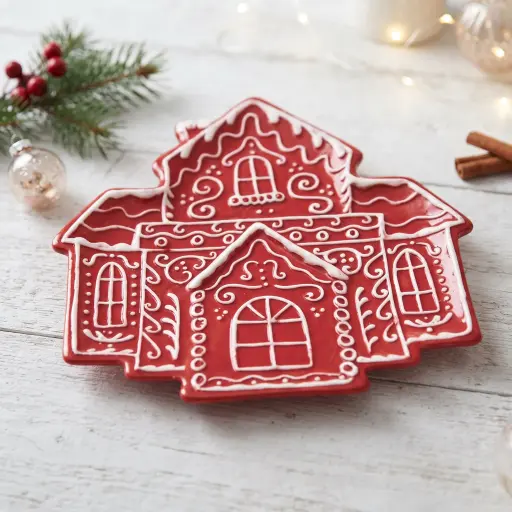 [CH26-CER9] 360 HOME Individually packaged in a color box; two mixed-size house plates available.27.5*27.0*2.7 cm, red