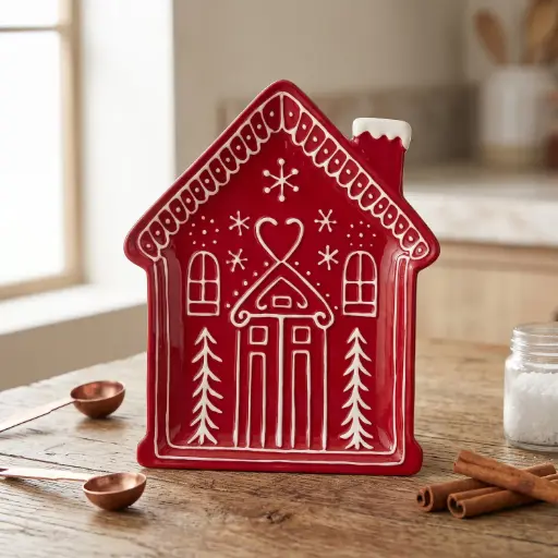 [CH26-CER11] 360 HOME Individually packaged in a color box, two styles mixed together House-shaped cookie tray 23.0*21.5*2.5 cm, red