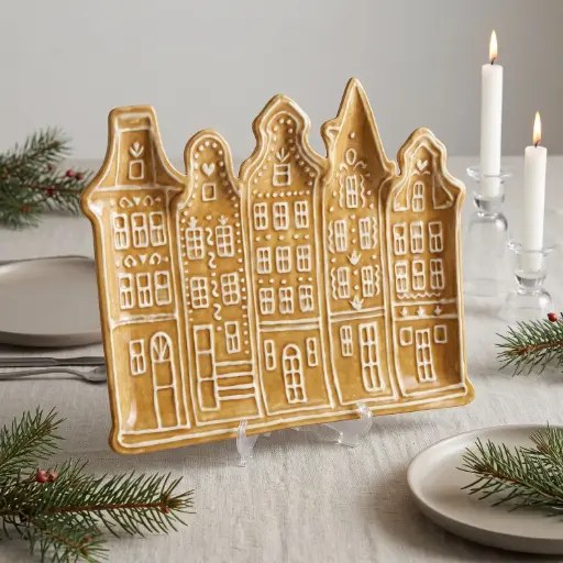 [CH26-CER20] 360 HOME Individually packaged in a color box; two designs mixed together House-shaped plate 33.5*21.5*3 Biscuit color
