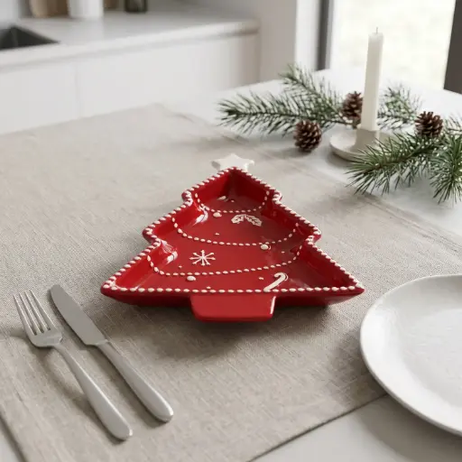 [CH26-CER21] 360 HOME Beaded Snowflake Five-Point Tree Plate 30.5*20.5*3.5