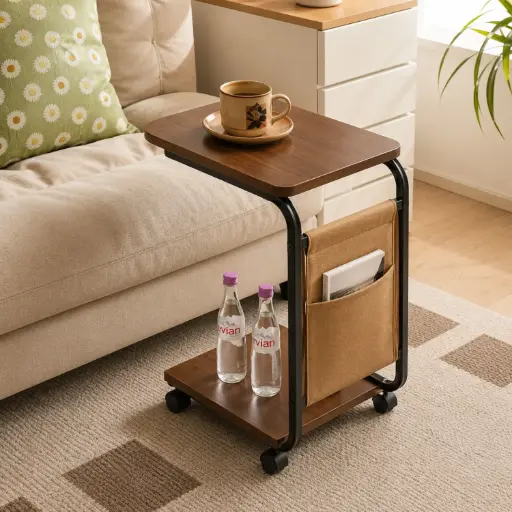 [MH-IT5] 360 HOME MY HOME COFFEE TABLE 2-tier C-shaped mobile rolling side with a side storage pocket 40*38.5*62CM