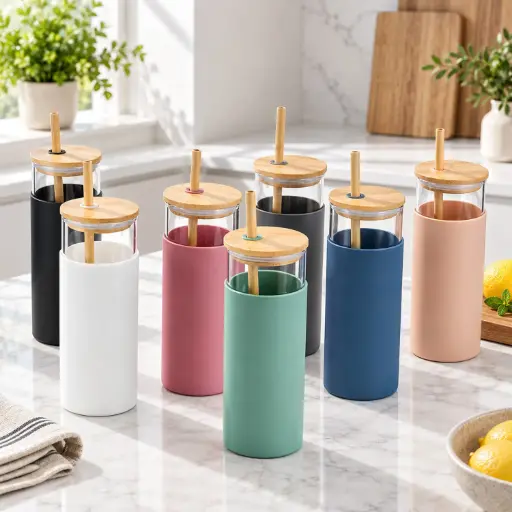 [MK-MKI1] 360 HOME MY KITCHEN COLORED MUG  500ML BAMBOO STRAW