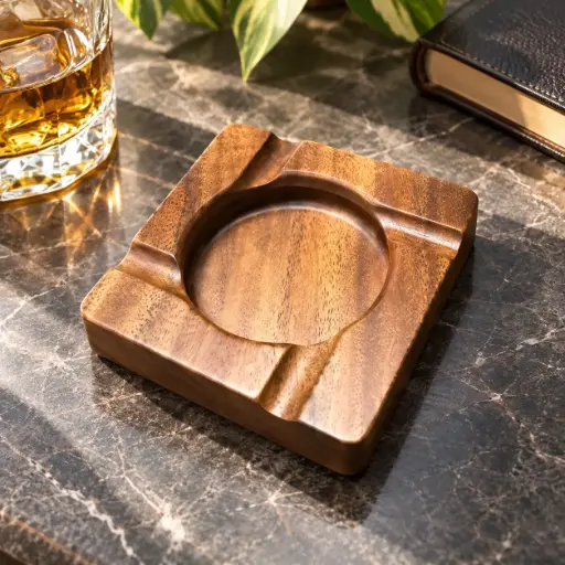 [MK-MKI63] 360 HOME MY KITCHEN WOODEN ASHTRAY 13X13X4.5CM