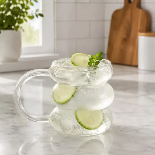 [MK-MGS6] 360 HOME MY KITCHEN GLASS MUG WITH HANDLE & STRAW 450ml 100pcs/box