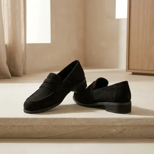 [9799(Z41] 360 COTTON WOMAN SHOES PENNY LOAFER SUEDE BLACK 37