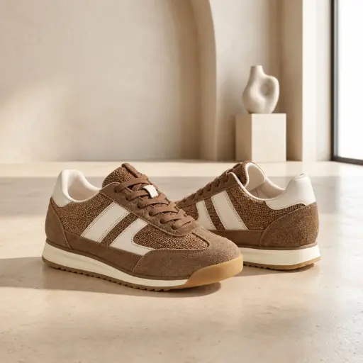 [AD623(Z166] 360 COTTON WOMAN SHOES LACE-UP SNEAKERS BROWN UPPER METALLIC SILVER SIDE PANEL 37
