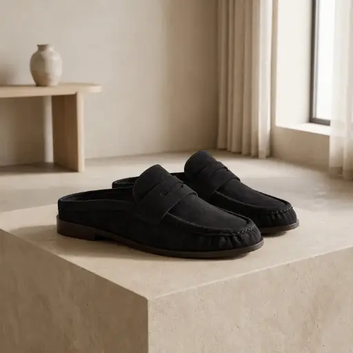 [P3822-02(Z211] 360 COTTON WOMAN SHOES MOCASSIN LOAFER OPEN BACK ROUNDED TOE CHUNCKY BLACK WEDGE SOLE BLACK 37