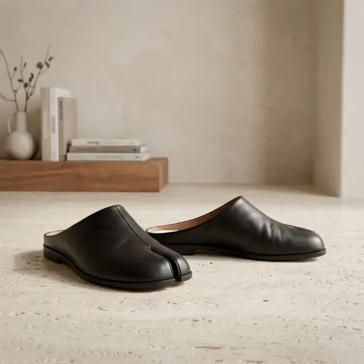 [9798(Z336] 360 COTTON WOMAN SHOES MULE LOAFER BACKLESS ROUNDED SQUARE TOE LOW FLAT SOLE  LEATHER BLACK 37