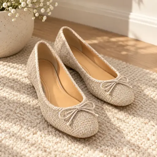 [A8612(Z396] 360 COTTON WOMAN SHOES FLAT BALLET ROUNDED TOE SOFT SUEDE UPPER BOW ON THE VAMP LOW FLAT SOLE BEIGE 37