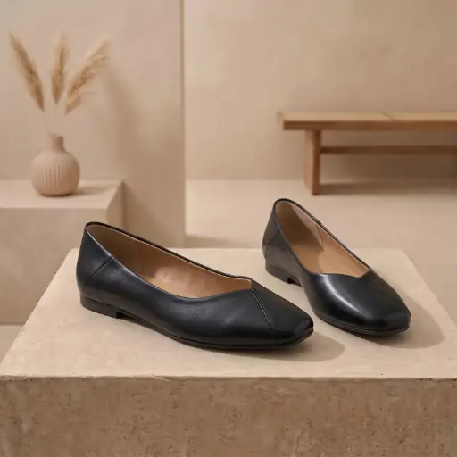 [KL2965(Z441] 360 COTTON WOMAN SHOES FLAT BALLET ROUNDED ALMOND TOE LOW CUT VMP SMOOTH UPPER LOW FLAT SOLE BLACK 37