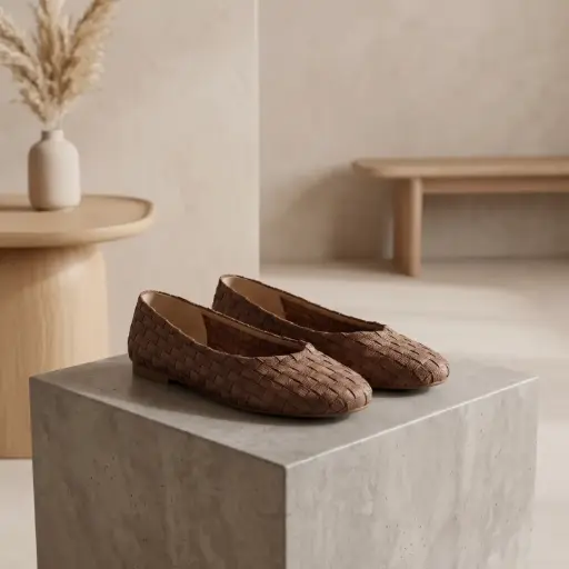 [H176(Z446] 360 COTTON WOMAN SHOES  ballerina woven-texture pumps rounded almond toe medium height block heel dark brown 37