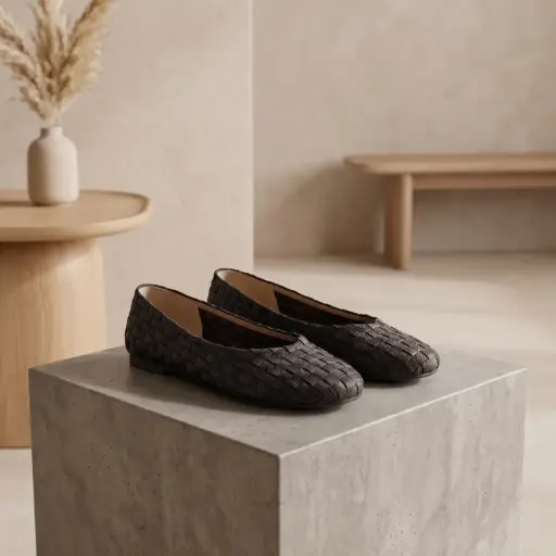 [H176(Z456] 360 COTTON WOMAN SHOES flat ballet rounded almond toe low flat sole woven-texture black 37