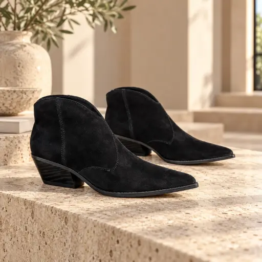 [YY-101(Z581] 360 COTTON WOMAN SHOES BOOTS ANKLE POINTED TOE SIDE ZIPPER LOW BLOCK HEEL SUEDE BLACK 37