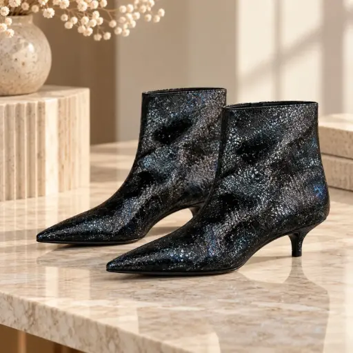 [X8480(Z621] 360 COTTON WOMAN SHOES BOOTS ANKLE POINTED TOE FITTED MID HEIGHT SHAFT GLOSSY PATTERN SLIM STILETTO HEEL BLACK 37