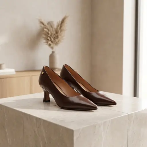 [MS5430(Z681] 360 COTTON WOMAN SHOES PUMPS POINTED TOE LEATHER GLOSSY LOW-CUT VAMP HIGH BLOCK HEEL DARK BROWN 37