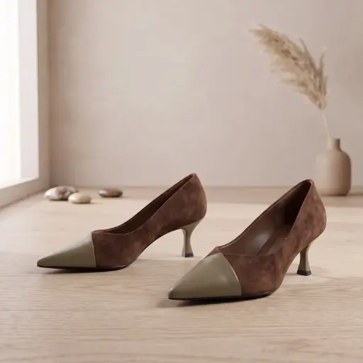 [CYQ2(Z726] 360 COTTON WOMAN SHOES PUMPS POINTED TOE LOW CUT VAMP SMOOTH UPPER SLIM KITTEN HEEL SUEDE BROWN 37