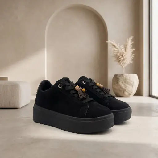 [2326(Z771] 360 COTTON WOMAN SHOES SNEAKER LACE-UP FRONT FABRIC/SUEDE PADDED COLLAR ROUNDED TOE VULCANIZED THICK BLACK RUBBER SOLE DARK BROWN 37
