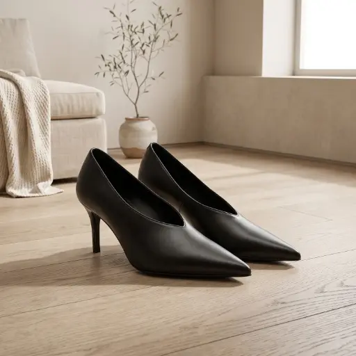[KL2961(Z836] 360 COTTON WOMAN SHOES PUMPS LEATHER SHARPLY POINTED TOE SLEEK LOW CUT SMOOTH UPPER HIGH SLIM STILETTO HEEL BLACK 37