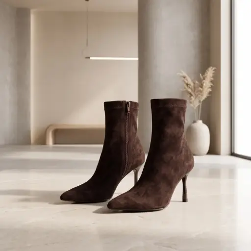 [MS5443(Z851] 360 COTTON WOMAN SHOES BOOTS ANKLE POINTED SHOE FITTED SHAFT SIDE ZIPPER SLIM KITTEN HEEL SUEDE BLACK 37