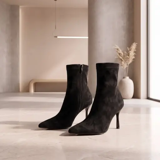 [MS5443(Z856] 360 COTTON WOMAN SHOES BOOTS ANKLE POINTED TOE FITTED SOCK-STYLE VERY HIGH SLIM STILETTO HEEL SUEDE BLACK 37