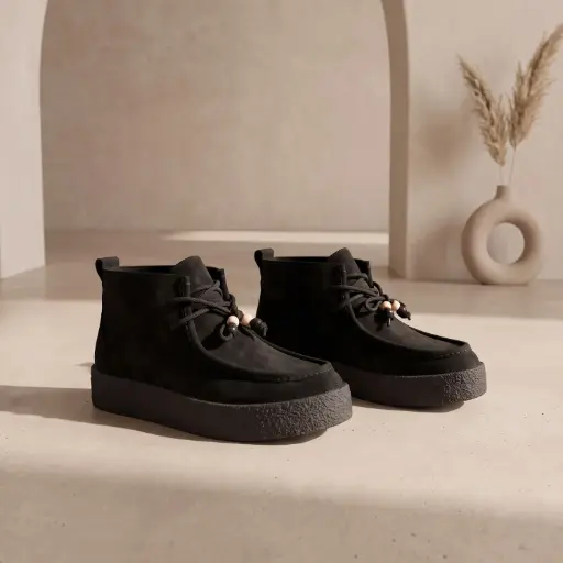 [MS3926(Z891] 360 COTTON WOMAN SHOES BOOTS ANKLE CASUAL ROUNDED TOE LACE-UP FRONT METAL EYELETS PADDED COLLAR LOW FLAT SOLE SUEDE BLACK 37