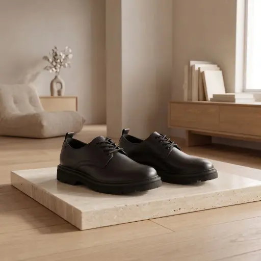 [Y318A1] 360 COTTON MEN SHOES OXFORD ROUNDED TOE POLISH UPPER CLOSED LACING PADDED COLLAR LOW FLAT HEEL LEATHER BLACK 41