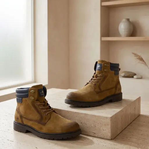 [Y276A146] 360 COTTON MEN SHOES LACE-UP ANKLE BOOTS ROUNDED TOE METAL EYELETS THICK RUGGED RUBBER SOLE OUTDOOR INSPIRED LEATHER TAN/BROWN 41