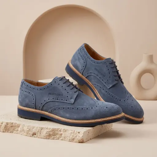 [2015A231] 360 COTTON MEN SHOES LOAFER SUEDE ROUNDED TO ALMOND TOE SLIP-ON DESIGN STITCHED DETAILING CASUAL AND CLASSIC STYLE BLUE GREY 41