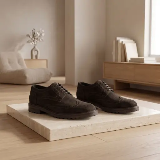 [1815A236] 360 COTTON MEN SHOES LACE-UP ROUNDED TO ALMOND TOE CASUAL AND CLASSIC STYLE SUEDE DARK GREY 41