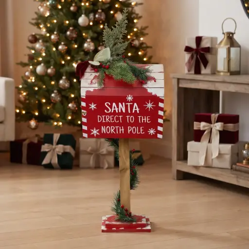 [CH26-WD2] 360 HOME CHRISTMAS  DECOR, 24*20*62,“Santa to the North Pole” sign decoration