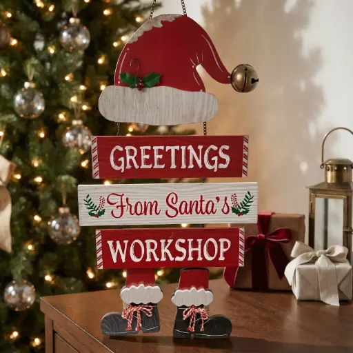 [CH26-WD15] 360 HOME CHRISTMAS MDF DECOR, 29.5*1.5*55,freestanding rustic Christmas Santa/sign decoration