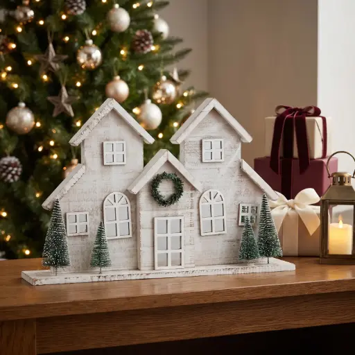 [CH26-WD16] 360 HOME CHRISTMAS DECOR, 40*7*26,a large rustic white Christmas farmhouse