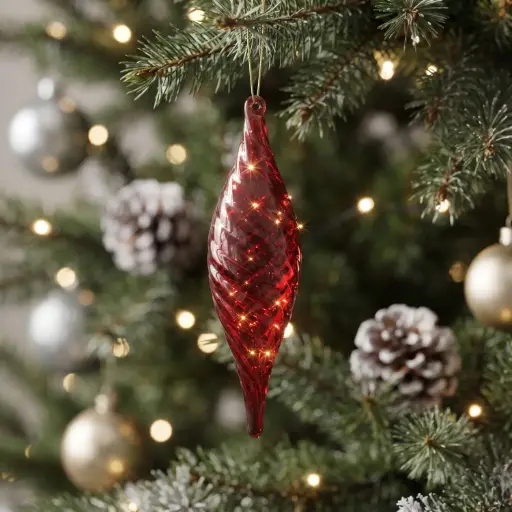 [CH26-BOU3] 360 HOME CHRISTMAS GLASS ORNAMENT Red Teardrop Glass Ornament 48PCS/BOX 6x22CM