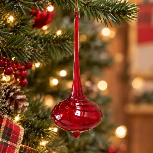 [CH26-BOU4] 360 HOME CHRISTMAS GLASS ORNAMENT Red Long Teardrop Ornament 48PCS/BOX 8x16CM