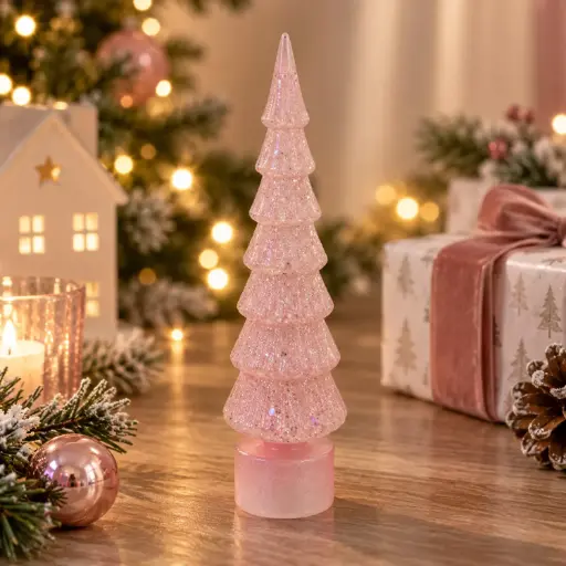 [CH26-TREEGL3] 360 HOME CHRISTMAS DECORATION GLASS TREE Pink Tiered Tree Ornament 12PCS/BOX dia. 10.5*41CM