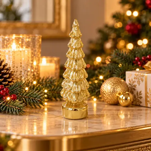 [CH26-TREEGL5] 360 HOME CHRISTMAS DECORATION GLASS TREE Gold Spiral Tree Ornament 12PCS/BOX 9.1*33.5CM