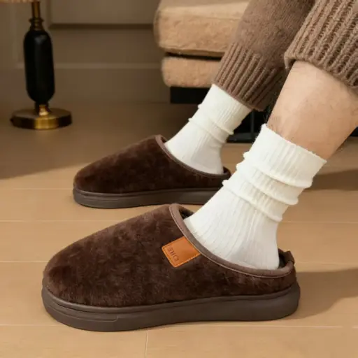 [SPW6-43/44] 360 COTTON WINTER MEN SLIPPERS WARM BROWN SOFT KNITTED 44-45(SUITABLE FOR SHOES 43-44）